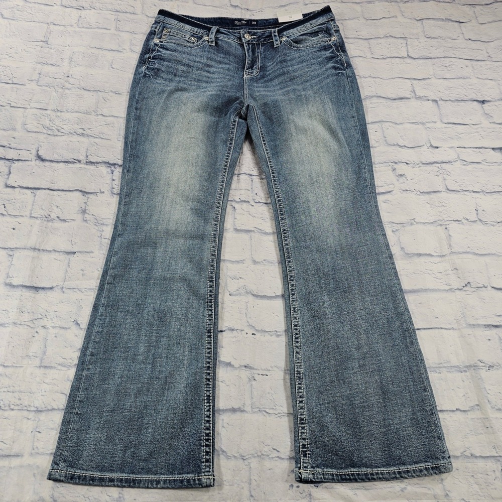 Miss Me Bootcut Jeans Womens 33 Blue Embroidered Sequin Mid Rise M3444B70BV